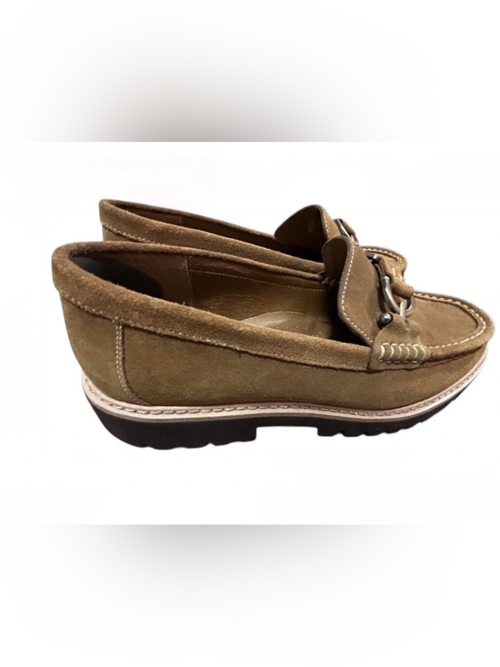 Donald Pliner Helio Suede Bit Lug Sole Loafers – Saddle Brown – Size 8